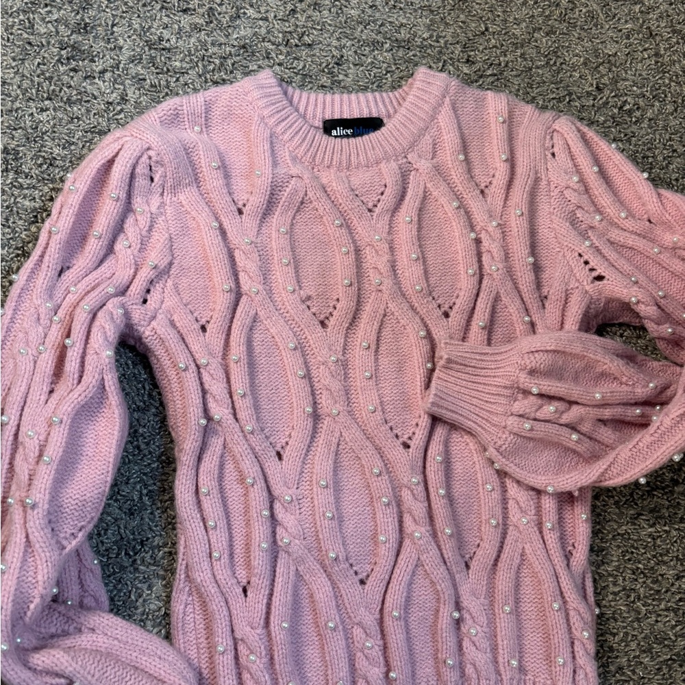 Alice Blue Pearl Embellished Pink Sweater